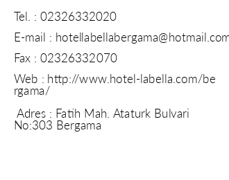 Hotel Labella Bergama iletiim bilgileri